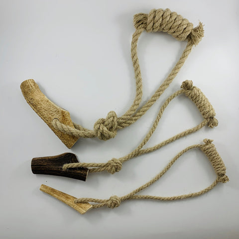 Deer Antler Dog Toy with Hemp Rope