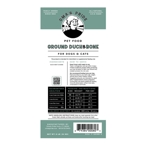 Oma's Pride - 1lb Ground Duck & Bone