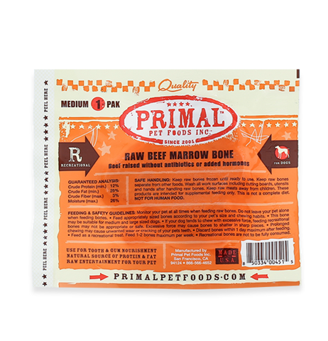 Primal med beef marrow bone 1 pk raw frozen