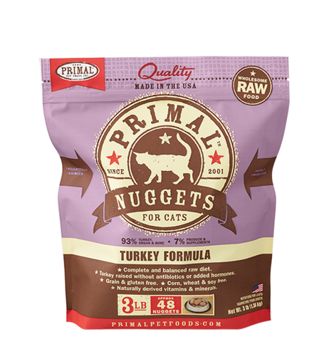 Primal 1 oz nuggets cat 3 lb bag raw turkey frozen nuggets [Turkey]