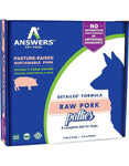 Answers 8 oz Dog Detailed Pork raw frozen patties 8 ct