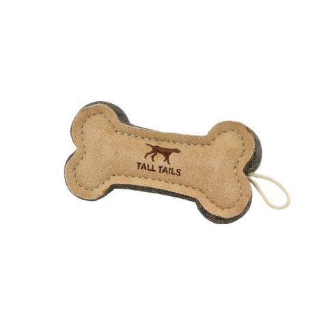 Tall Tails - Natural Leather & Wool Bone Toy, 4 in.